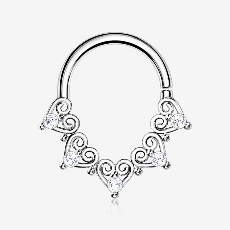 Royal Heart Filigree Sparkle Bendable Hoop Ring 18 GA (1mm), 5/16″ (8mm)