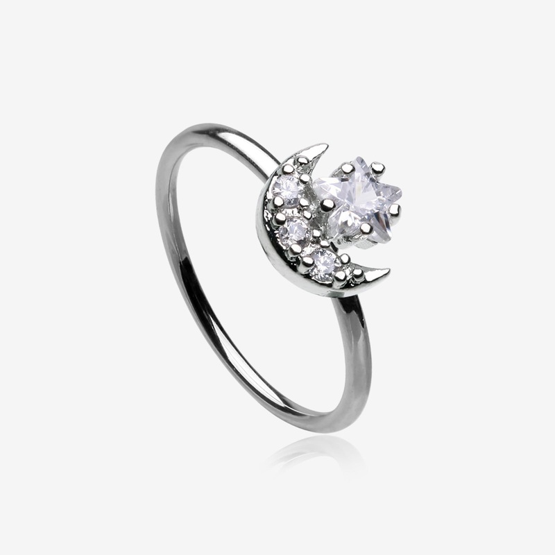 Sparkle Crescent Moon and Star Bendable Hoop Ring 20 GA (0.8mm), 5/16″ (8mm)
