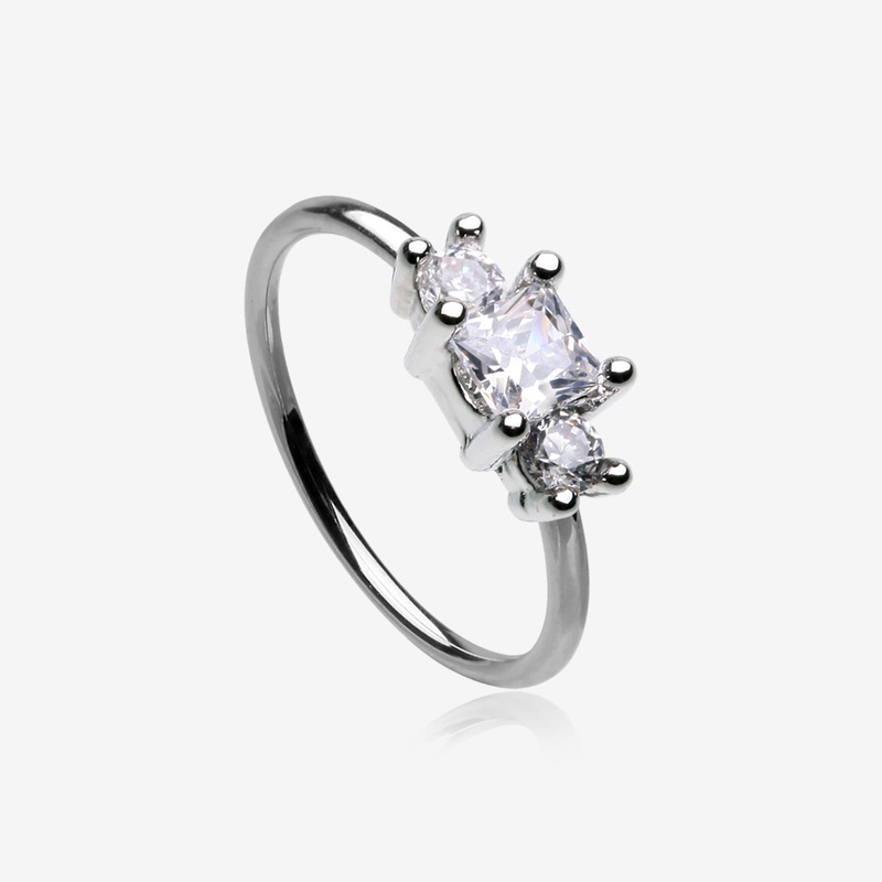 Triple Tiered Sparkle Multi-Gem Bendable Hoop Ring 20 GA (0.8mm), 5/16″ (8mm)