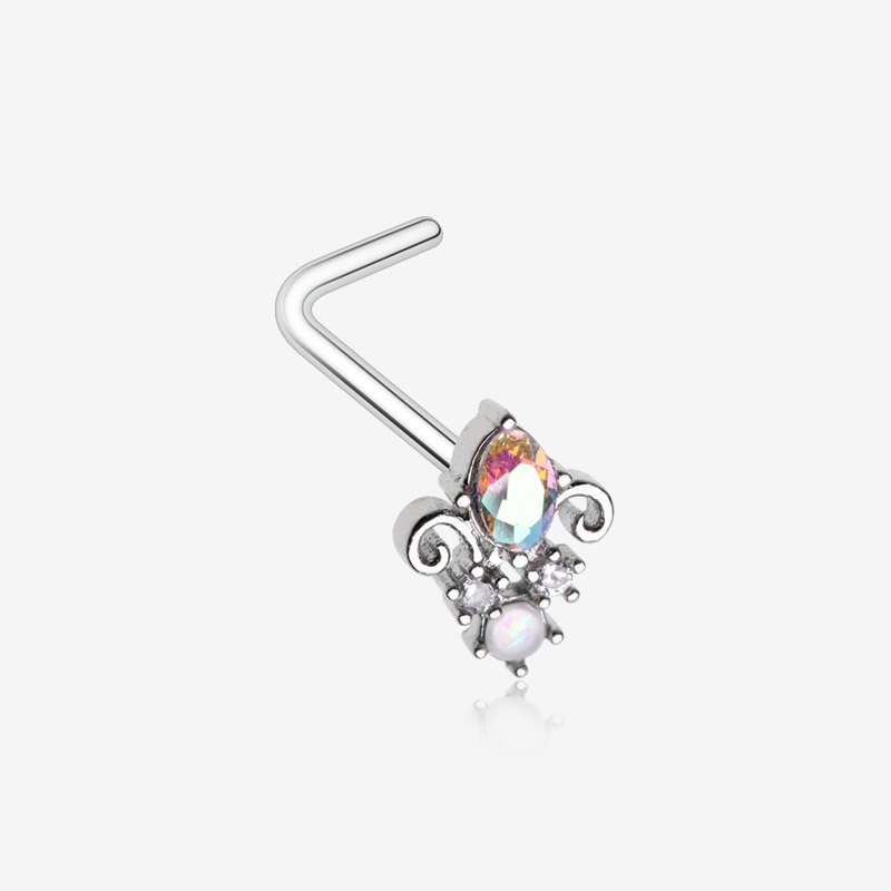 Victorian Filigree Aurora Sparkle L-Shaped Nose Ring