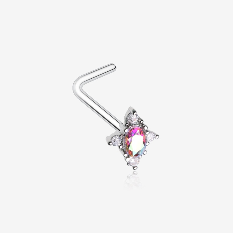 Vintage Elegance Aurora Sparkle L-Shaped Nose Ring