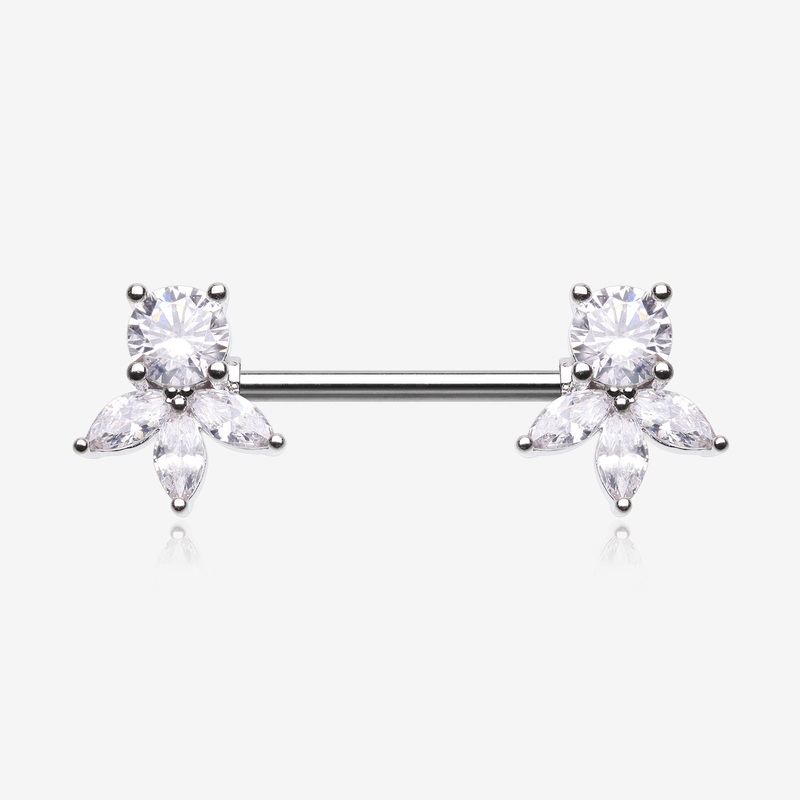 A Pair of Floral Elegance Sparkle Multi-Gem Nipple Barbell 14 GA (1.6mm), 1/2″ (12mm)