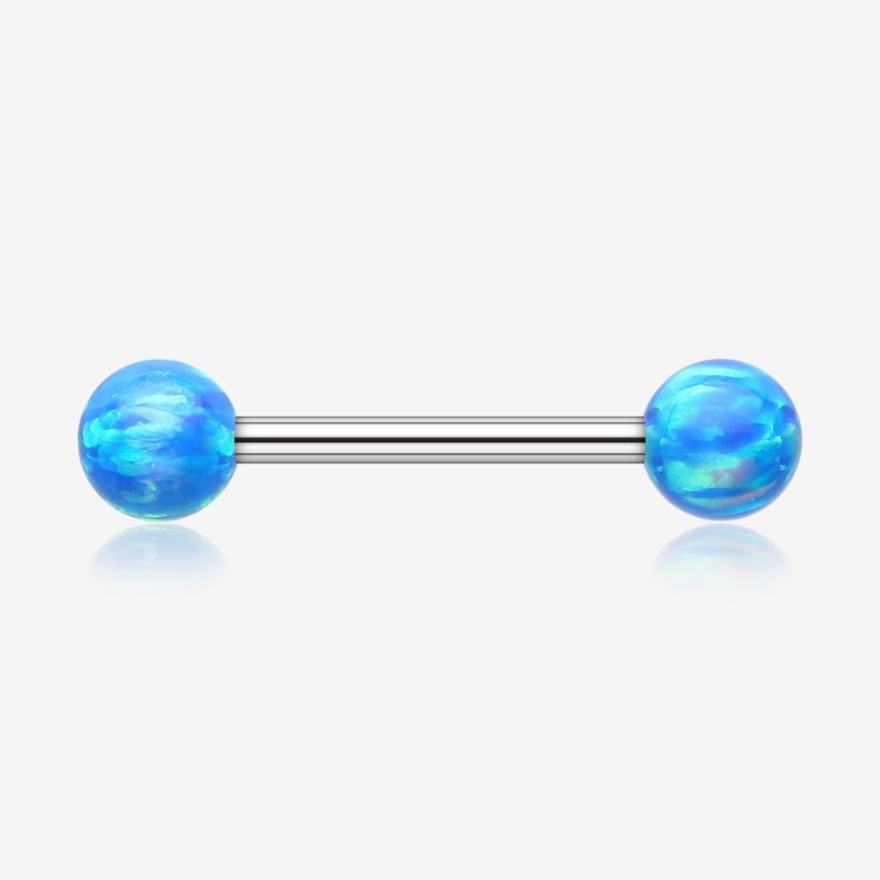 A Pair of Implant Grade Titanium Iridescent Fire Opal Ball Internally Threaded Nipple Barbell 14 GA (1.6mm), 1/2″ (12mm)