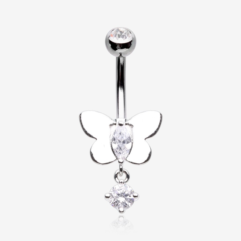 Adorable Butterfly Sparkle Dangle Belly Button Ring