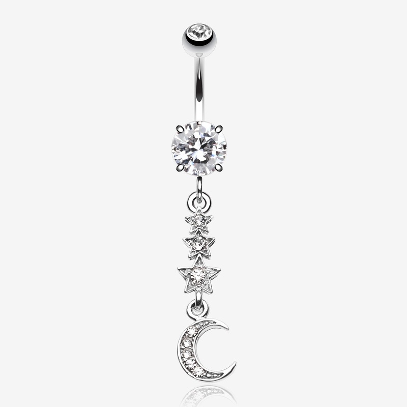 Beaming Stars and Moon Belly Button Ring