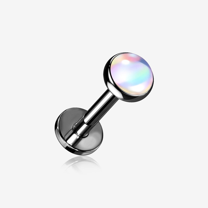 Blackline Iridescent Revo Sparkle Top Internally Threaded Steel Flat Back Stud Labret 16 GA (1.2mm), 1/4″ (6mm), Top: 4mm