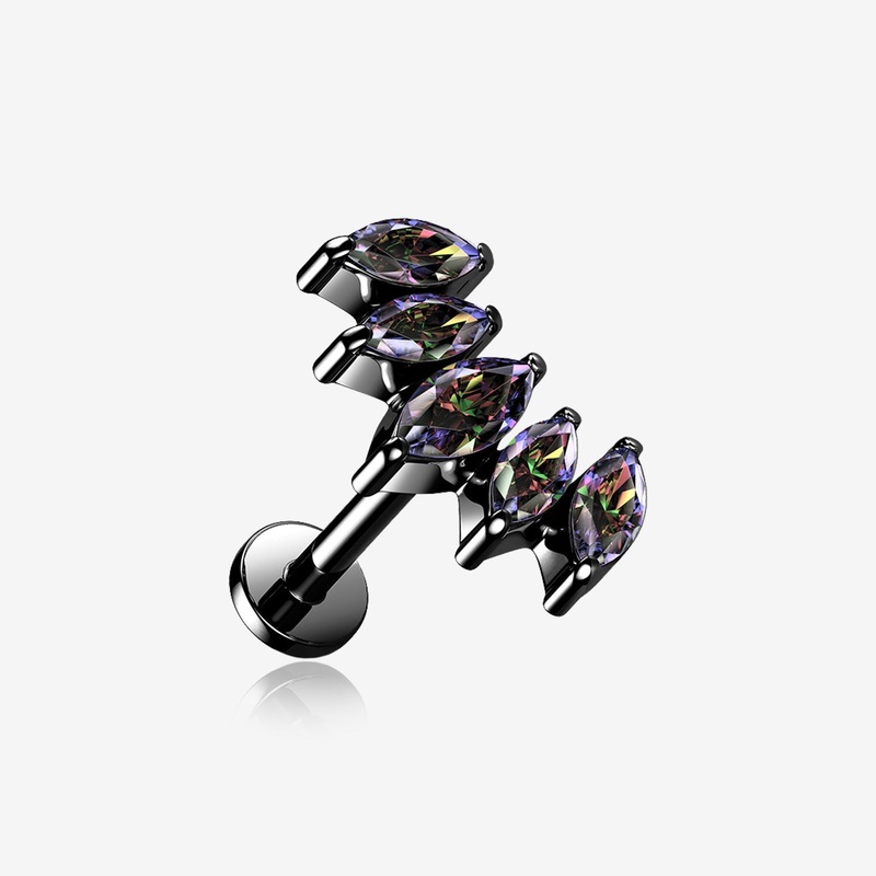 Blackline Marquise Sparkle Curve Top Internally Threaded Steel Flat Back Stud Labret 16 GA (1.2mm), 1/4″ (6mm)