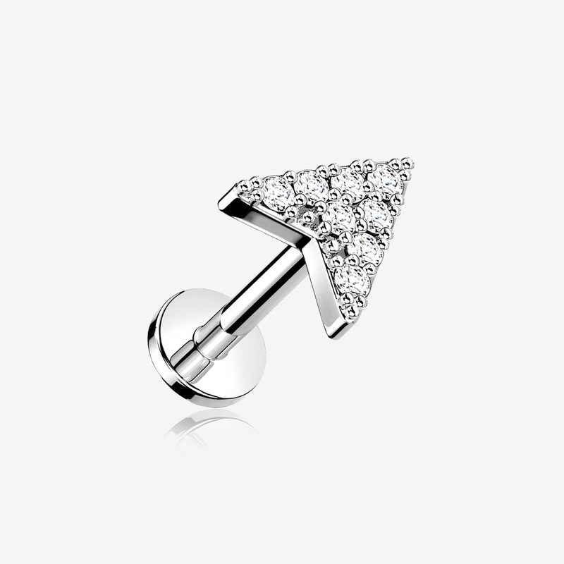 Chevron Arrow Sparkle Top Internally Threaded Steel Flat Back Stud Labret 16 GA (1.2mm), 1/4″ (6mm)