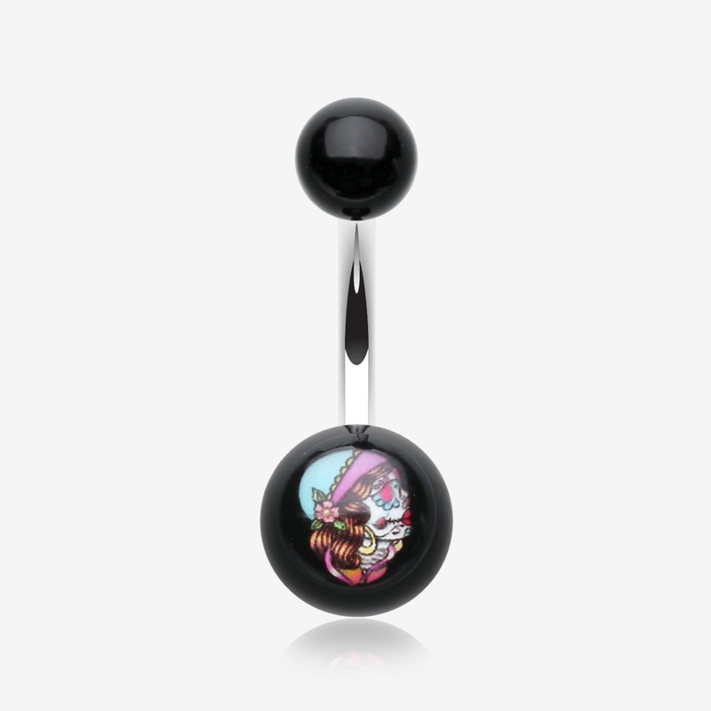 Day of the Dead Lady Acrylic Logo Belly Button Ring*