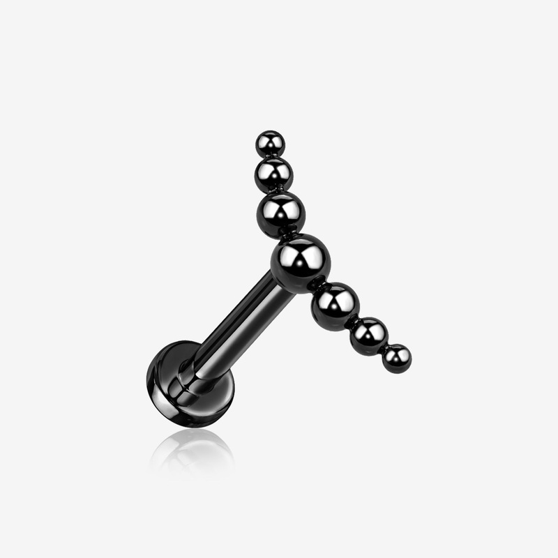 Implant Grade Titanium Blackline Crescent Arc Bali Beads Top Internally Threaded Flat Back Stud Labret 16 GA (1.2mm), 1/4″ (6mm)