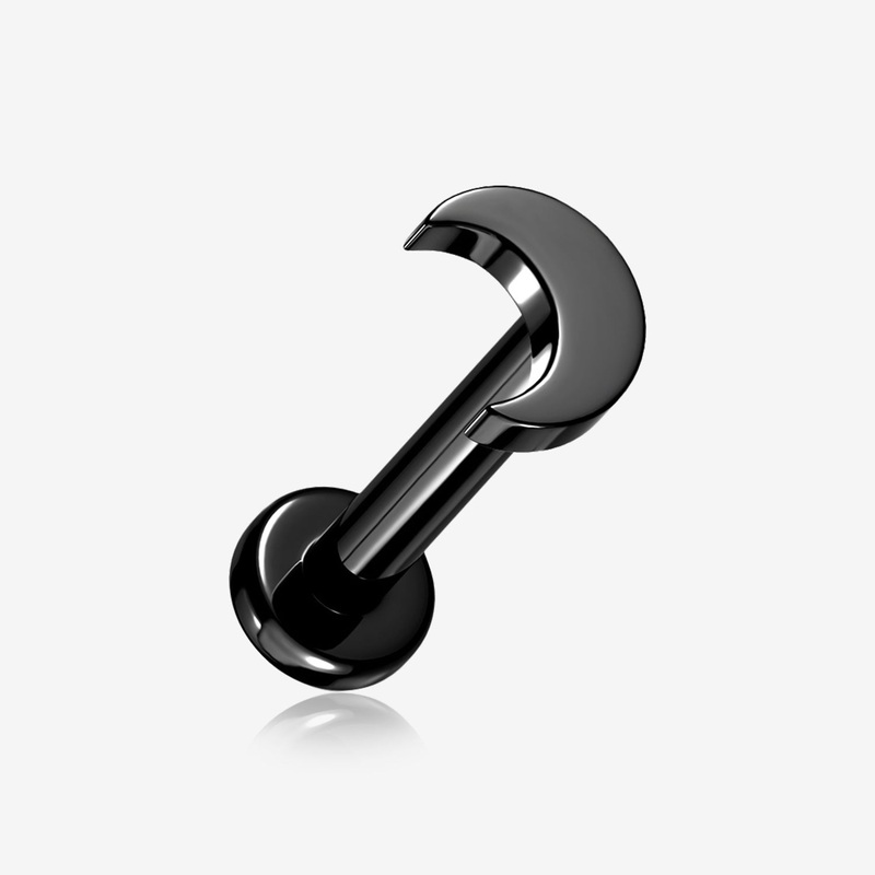 Implant Grade Titanium Blackline Crescent Moon Top Internally Threaded Flat Back Stud Labret 16 GA (1.2mm), 1/4″ (6mm)