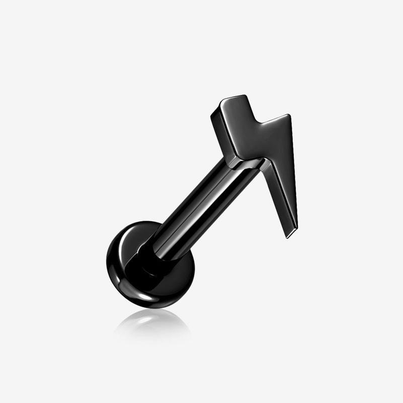 Implant Grade Titanium Blackline Lightning Bolt Top Internally Threaded Flat Back Stud Labret