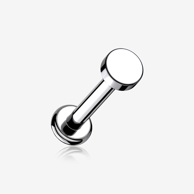 Implant Grade Titanium Circle Plate Top Internally Threaded Flat Back Stud Labret 16 GA (1.2mm), 1/4″ (6mm), Gem: 3mm