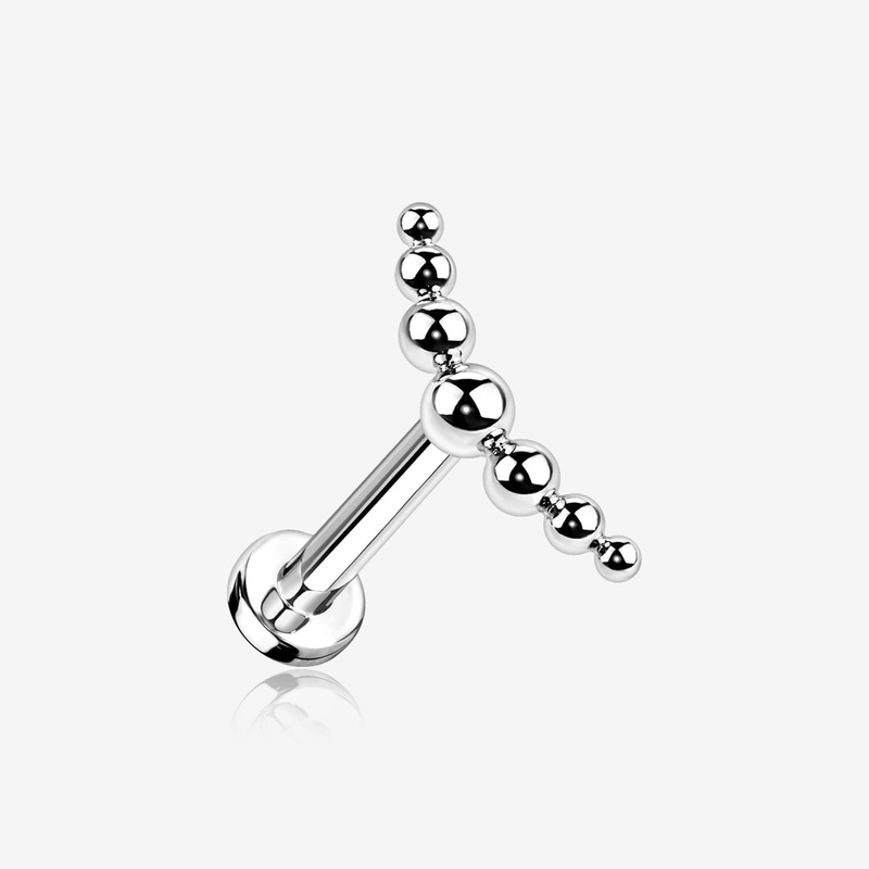 Implant Grade Titanium Crescent Arc Bali Beads Top Internally Threaded Flat Back Stud Labret 16 GA (1.2mm), 1/4″ (6mm)