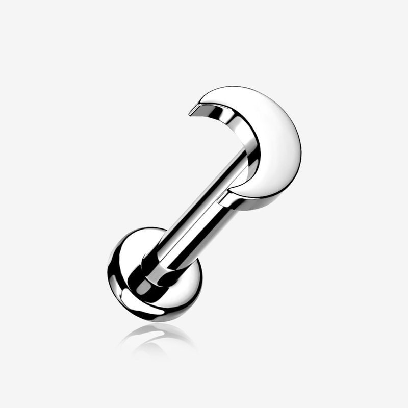 Implant Grade Titanium Crescent Moon Top Internally Threaded Flat Back Stud Labret 16 GA (1.2mm), 1/4″ (6mm)