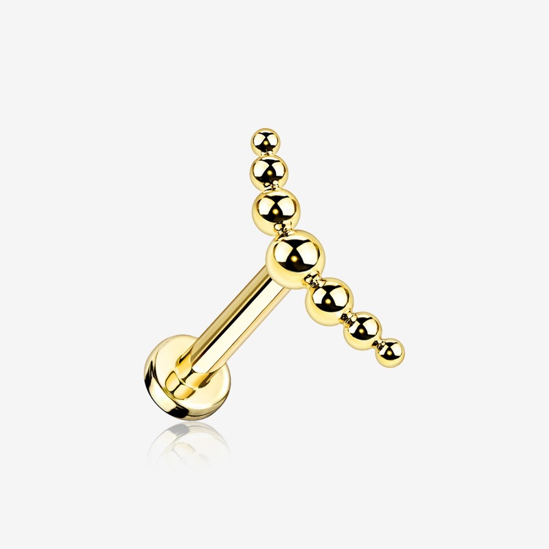 Implant Grade Titanium Golden Crescent Arc Bali Beads Top Internally Threaded Flat Back Stud Labret 16 GA (1.2mm), 1/4″ (6mm)