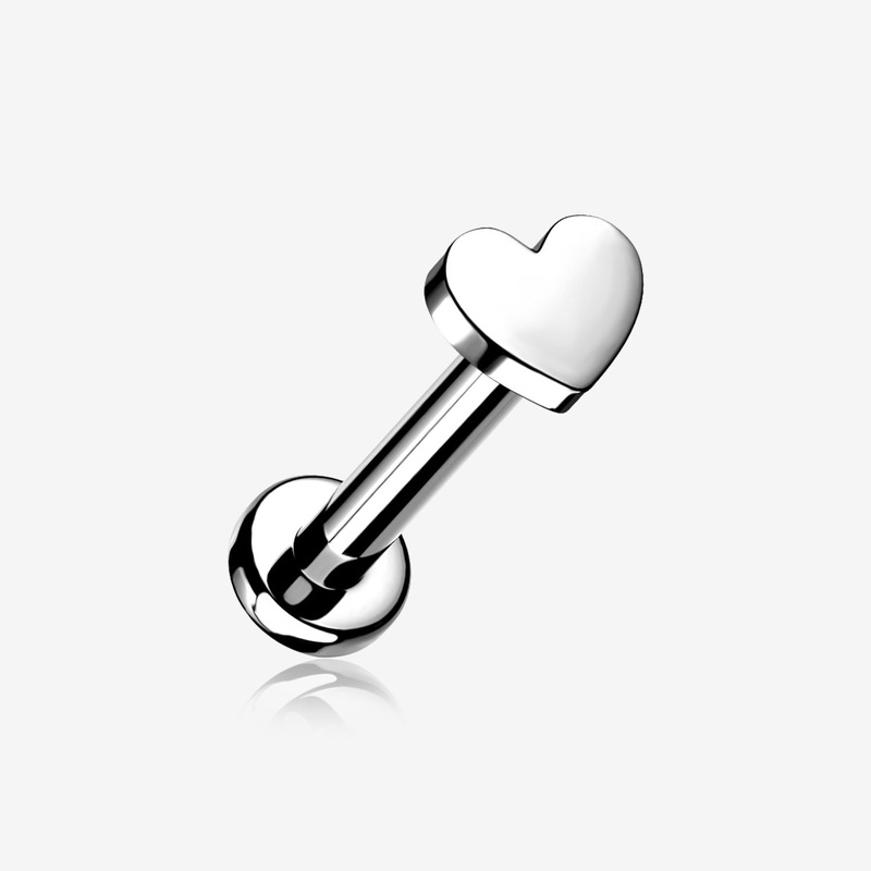 Implant Grade Titanium Heart Top Internally Threaded Flat Back Stud Labret 16 GA (1.2mm), 1/4″ (6mm)