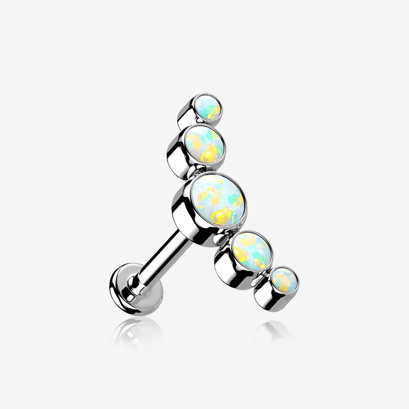 Implant Grade Titanium Journey Fire Opal Curve Top Internally Threaded Flat Back Stud Labret 16 GA (1.2mm), 1/4″ (6mm)