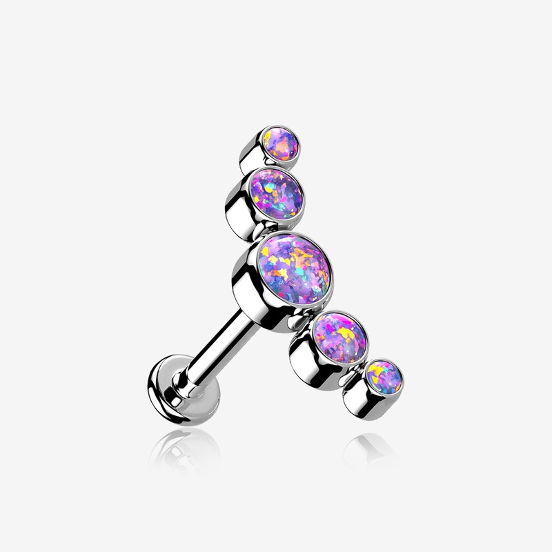 Implant Grade Titanium Journey Fire Opal Curve Top Internally Threaded Flat Back Stud Labret 16 GA (1.2mm), 5/16″ (8mm)