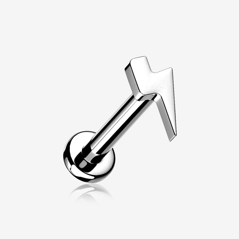Implant Grade Titanium Lightning Bolt Top Internally Threaded Flat Back Stud Labret 16 GA (1.2mm), 1/4″ (6mm)