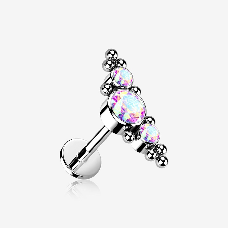Implant Grade Titanium OneFit Threadless Sparkle Arc Bali Beads Flat Back Stud Labret 18 GA (1mm), 1/4″ (6mm)