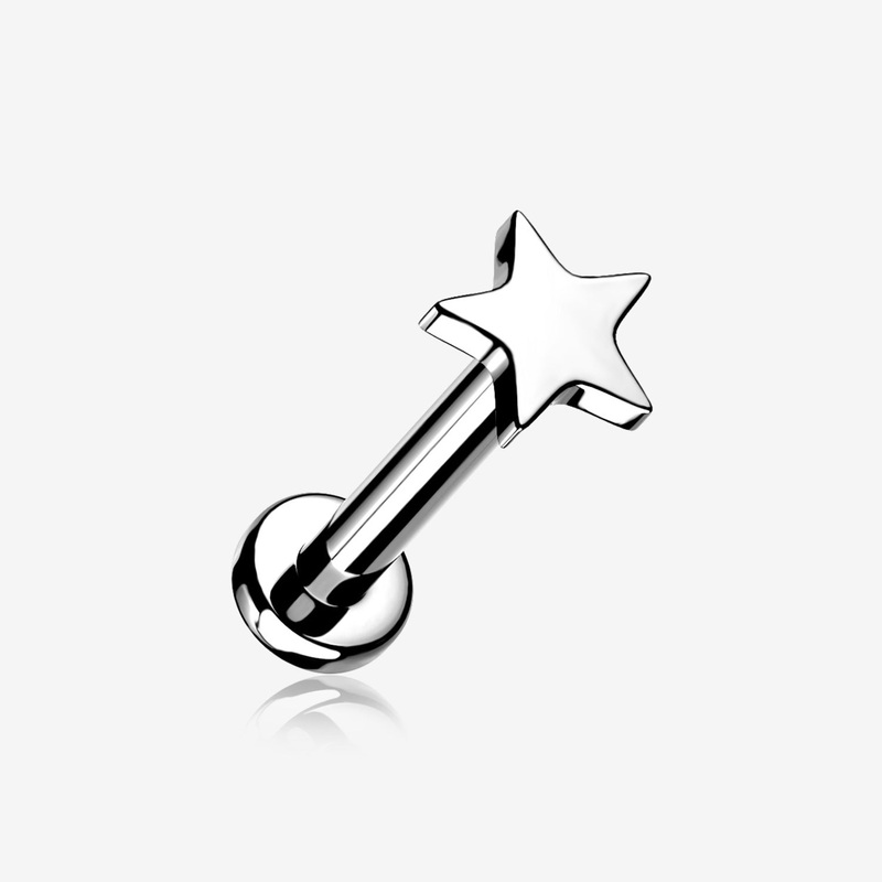 Implant Grade Titanium Star Top Internally Threaded Flat Back Stud Labret 16 GA (1.2mm), 1/4″ (6mm)
