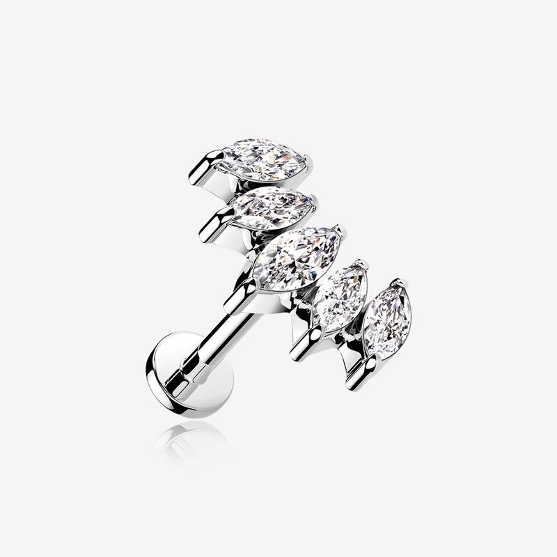 Marquise Sparkle Curve Top Internally Threaded Steel Flat Back Stud Labret 16 GA (1.2mm), 1/4″ (6mm)