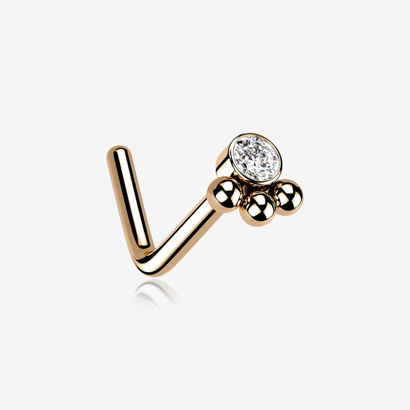Rose Gold Bali Beads Sparkle Steel L-Shaped Nose Ring