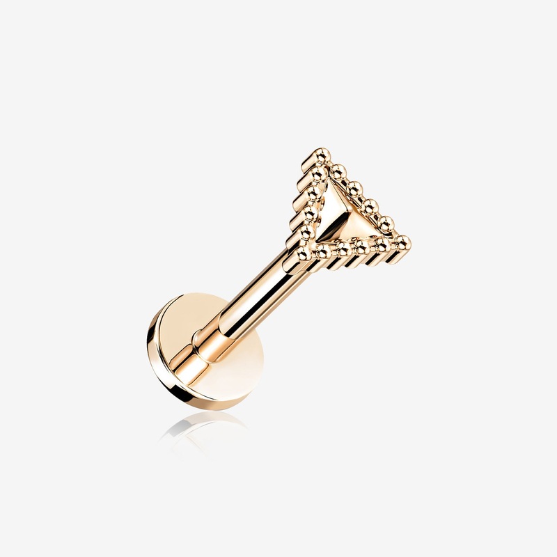 Rose Gold Triangle Beveled Beaded Edge Top Internally Threaded Steel Flat Back Stud Labret 16 GA (1.2mm), 1/4″ (6mm)