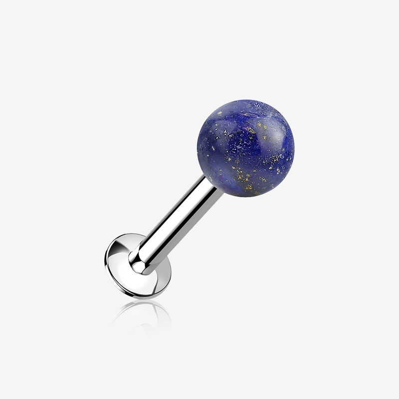 Sodalite Blue Stone Ball Top Steel Flat Back Stud Labret 16 GA (1.2mm), 1/4″ (6mm), Ball: 4mm