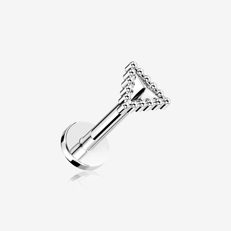 Triangle Beveled Beaded Edge Top Internally Threaded Steel Flat Back Stud Labret 16 GA (1.2mm), 1/4″ (6mm)