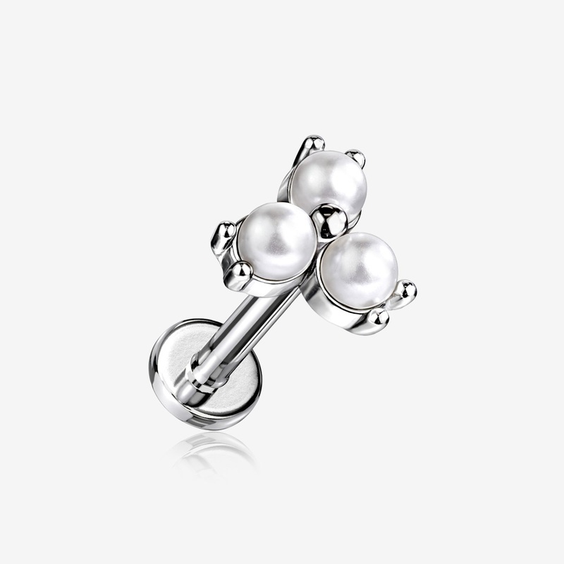 Trinity Pearlescent Luster Set Top Internally Threaded Steel Flat Back Stud Labret 16 GA (1.2mm), 1/4″ (6mm)