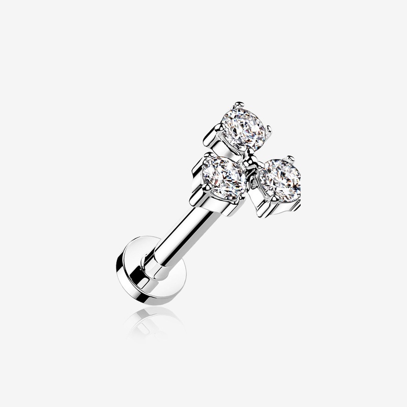 Trinity Sparkle Prong Set Top Internally Threaded Steel Flat Back Stud Labret 16 GA (1.2mm), 1/4″ (6mm)