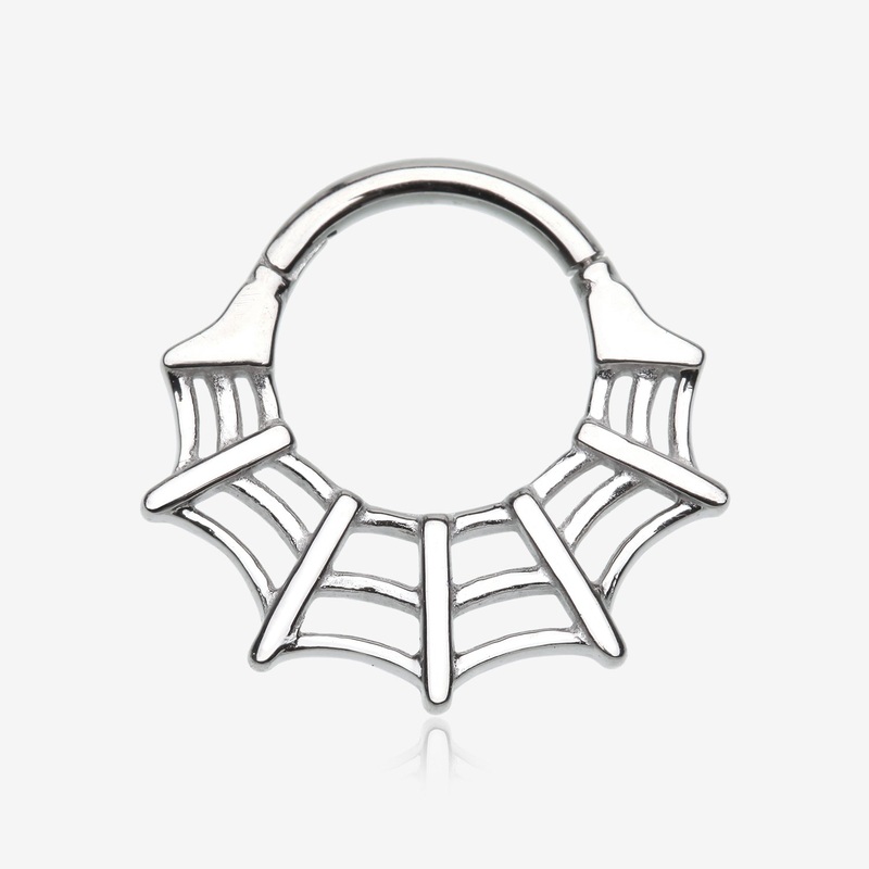 Venomous Spider Web Steel Seamless Clicker Hoop Ring 16 GA (1.2mm), 5/16″ (8mm)