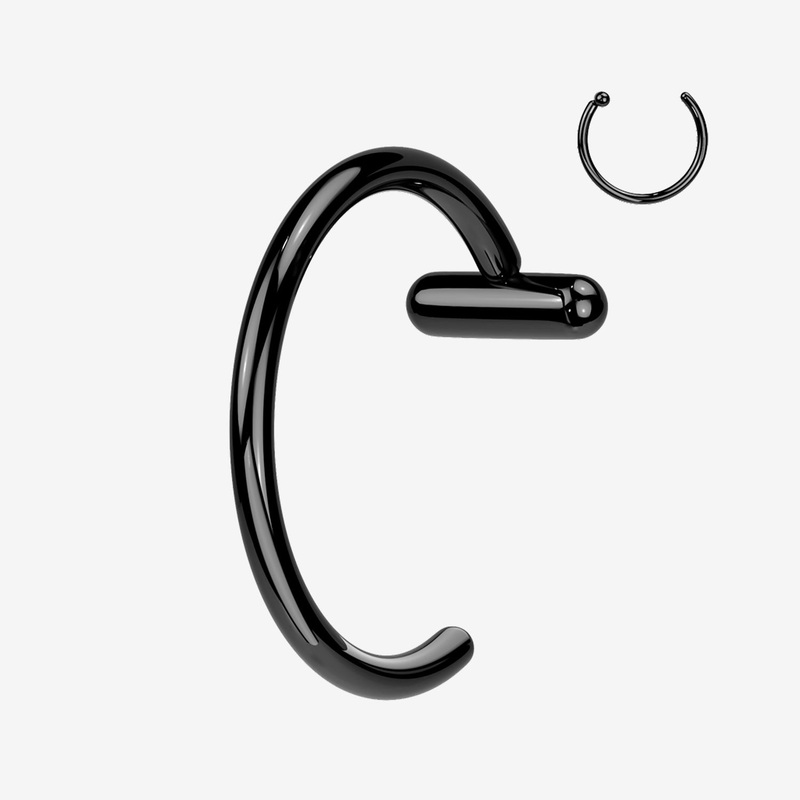 Implant Grade Titanium Blackline Bar Stopper Nose Hoop Ring 20 GA (0.8mm), 5/16″ (8mm)