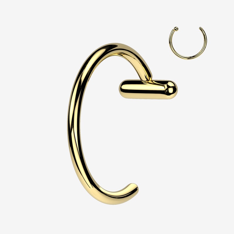 Implant Grade Titanium Golden Bar Stopper Nose Hoop Ring 20 GA (0.8mm), 5/16″ (8mm)