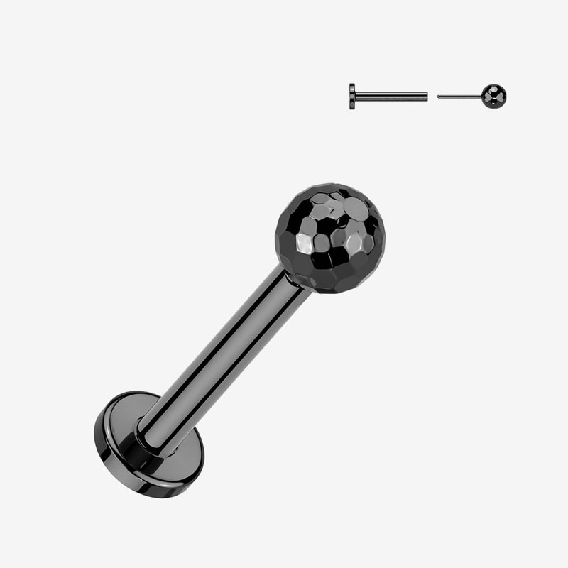 Implant Grade Titanium OneFit Threadless Blackline Multi-Faceted Top Flat Back Labret 18 GA (1mm), 5/16″ (8mm), Ball: 3mm