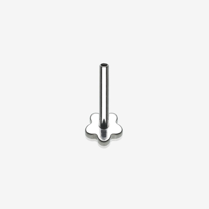 Implant Grade Titanium OneFit Threadless Flower Base Flat Back Stud Labret Bar Part 20 GA (0.8mm), 1/4″ (6mm)
