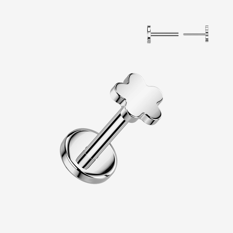 Implant Grade Titanium OneFit Threadless Flower Icon Top Flat Back Labret 20 GA (0.8mm), 1/4″ (6mm)