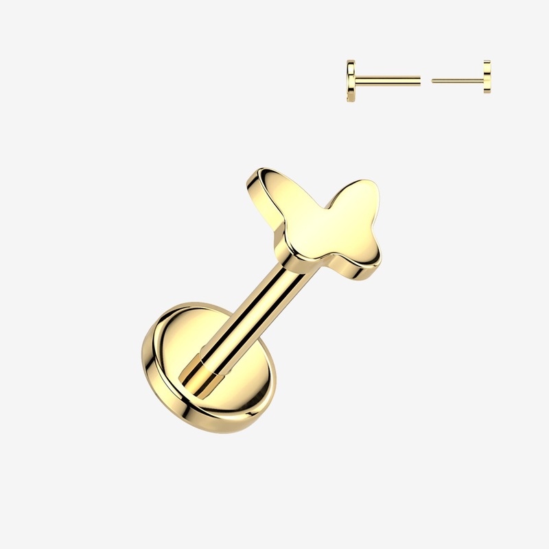 Implant Grade Titanium OneFit Threadless Golden Butterfly Icon Top Flat Back Labret 20 GA (0.8mm), 1/4″ (6mm)