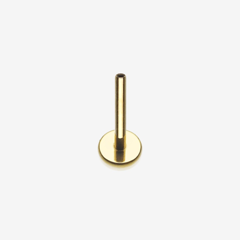 Implant Grade Titanium OneFit Threadless Golden Flat Back Stud Labret Bar Part 20 GA (0.8mm), 1/4″ (6mm), Base: 2.5mm