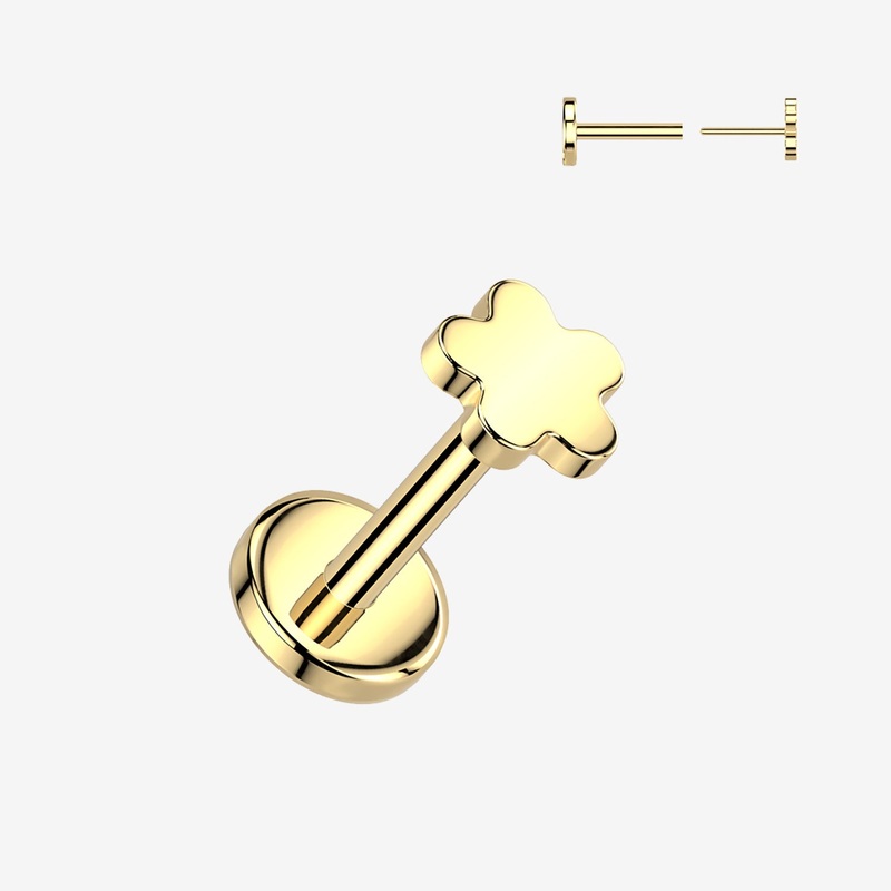 Implant Grade Titanium OneFit Threadless Golden Flower Icon Top Flat Back Labret 20 GA (0.8mm), 1/4″ (6mm)