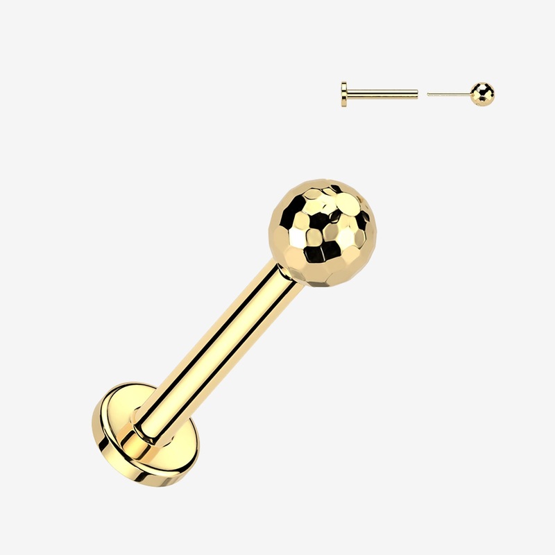 Implant Grade Titanium OneFit Threadless Golden Multi-Faceted Top Flat Back Labret 18 GA (1mm), 5/16″ (8mm), Ball: 3mm