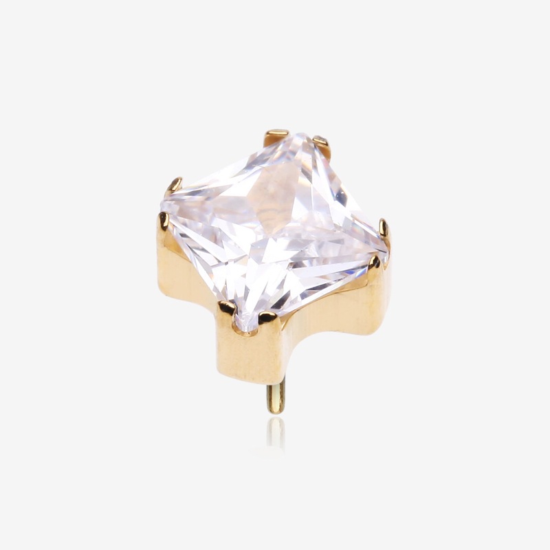 Implant Grade Titanium OneFit Threadless Golden Prong Set Square Gem Sparkle Top Part 3mm