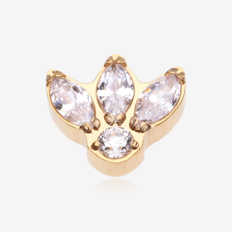 Implant Grade Titanium OneFit Threadless Golden Triple Marquise Sparkle Flower Top Part