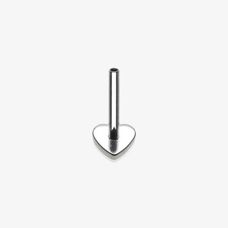 Implant Grade Titanium OneFit Threadless Heart Base Flat Back Stud Labret Bar Part 18 GA (1mm), 1/4″ (6mm)