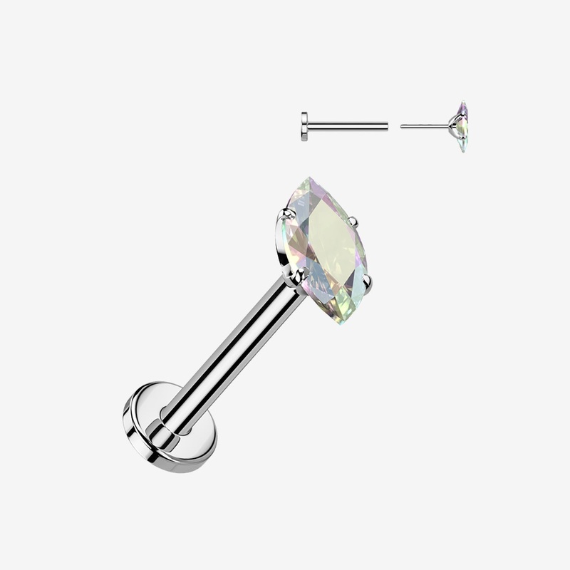 Implant Grade Titanium OneFit Threadless Marquise Gem Sparkle Top Flat Back Labret