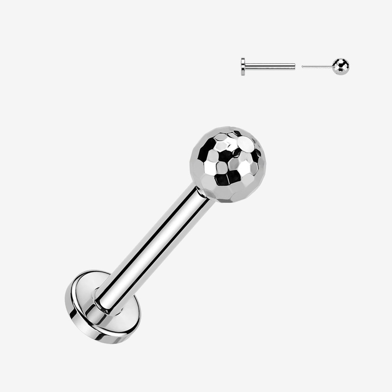 Implant Grade Titanium OneFit Threadless Multi-Faceted Top Flat Back Labret 18 GA (1mm), 5/16″ (8mm), Ball: 3mm