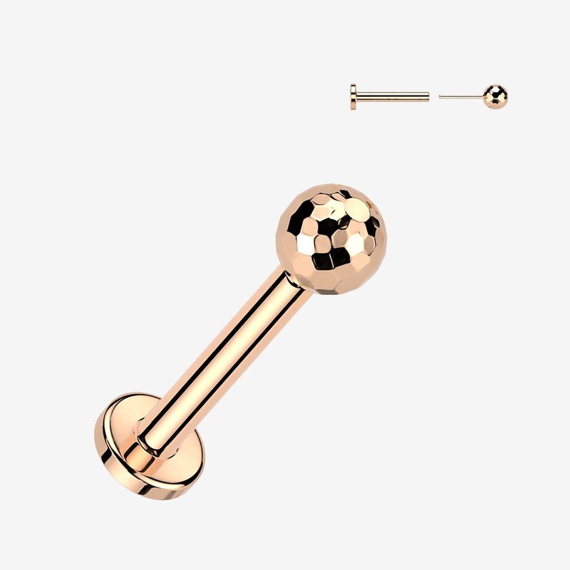 Implant Grade Titanium OneFit Threadless Rose Gold Multi-Faceted Top Flat Back Labret 18 GA (1mm), 5/16″ (8mm), Ball: 3mm