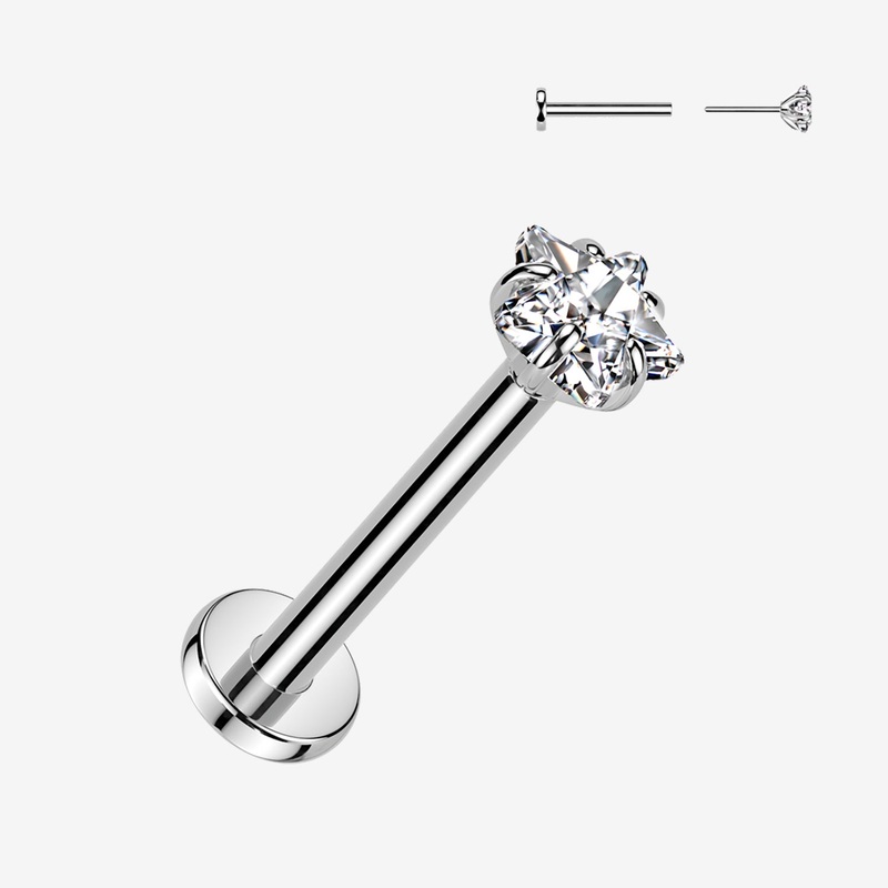 Implant Grade Titanium OneFit Threadless Star Gem Sparkle Top Flat Back Labret 20 GA (0.8mm), 5/16″ (8mm)